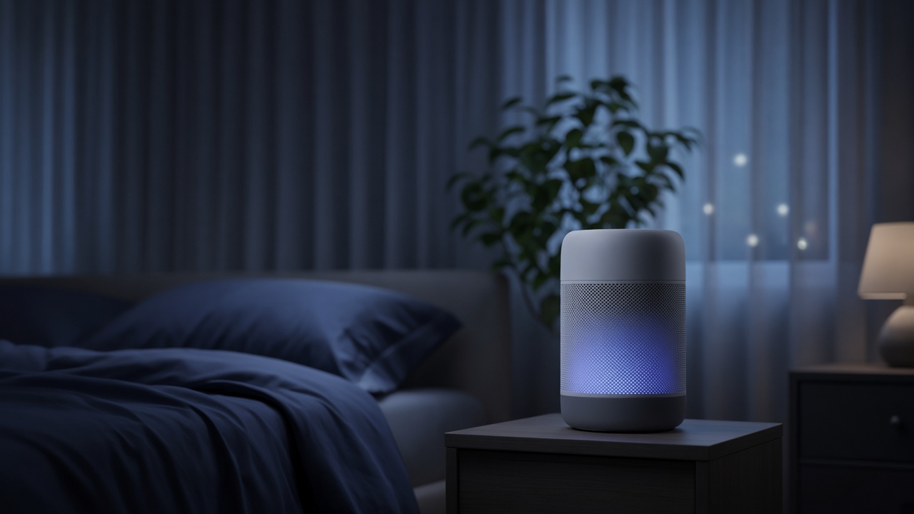 Purificateur d'air en mode nuit dans une chambre sombre