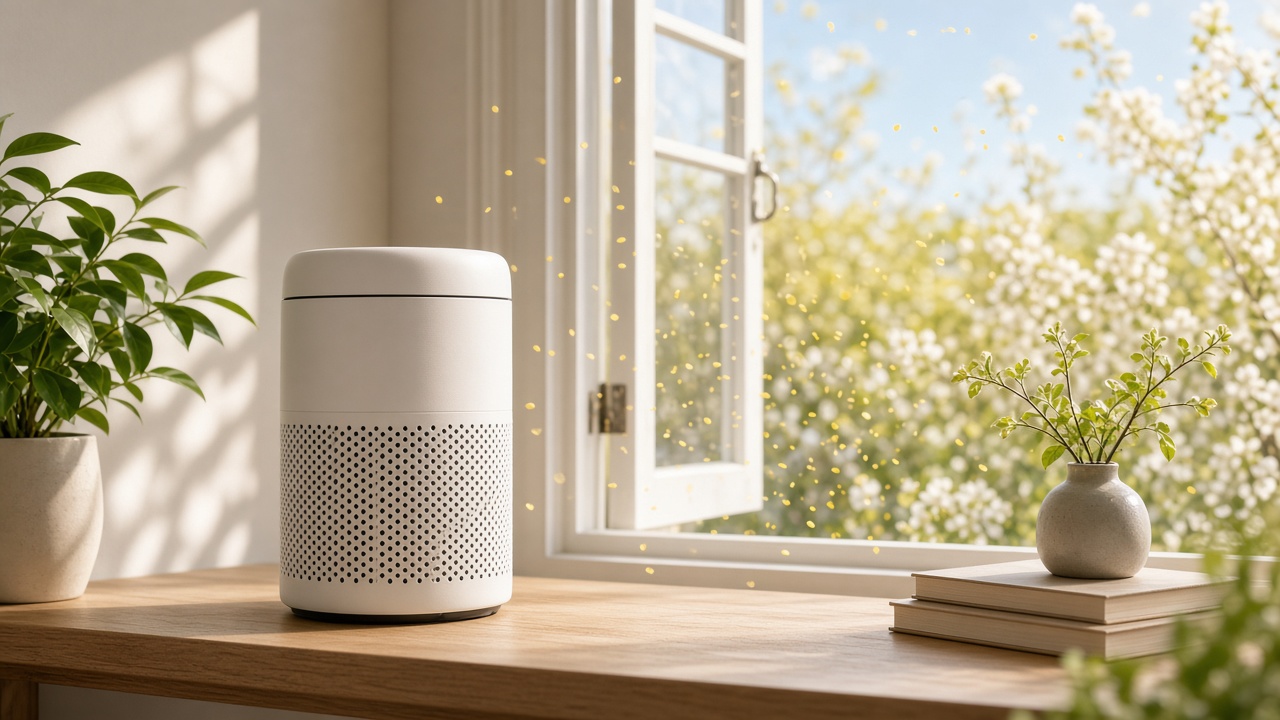 Purificateur d'air en marche pendant la saison des pollens